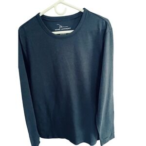 Marc Anthony Mens Slim Fit Long Sleeve Crew Neck Shirt Navy Blue Cotton Bld NWT